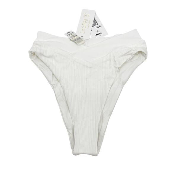 L*Space Court Bitsy Bikini Bottom White High Waisted Ribbed Size Small NWT - Picture 5 of 9